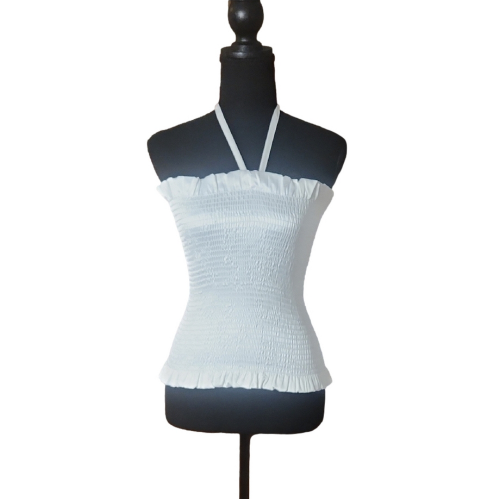 Women's White Smocked Halter Tank Top